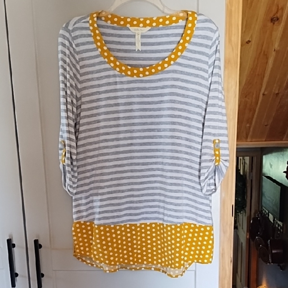 Matilda Jane Gray & Yellow Striped Tunic with Polka Dot Trim